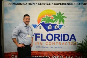 Rene Reyes of My Florida Roofing Contractor, proudly announcing major charitable donation
