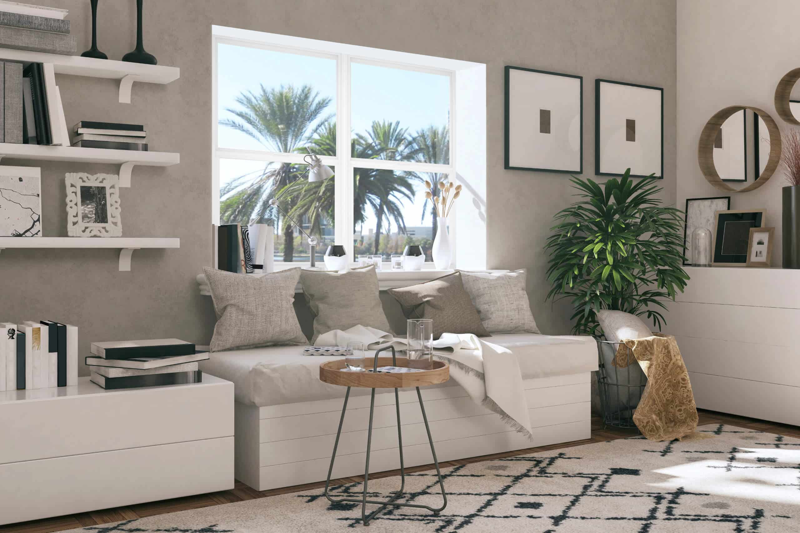 Energy-efficient windows bringing natural light into a modern sitting room in Vero Beach, FL
