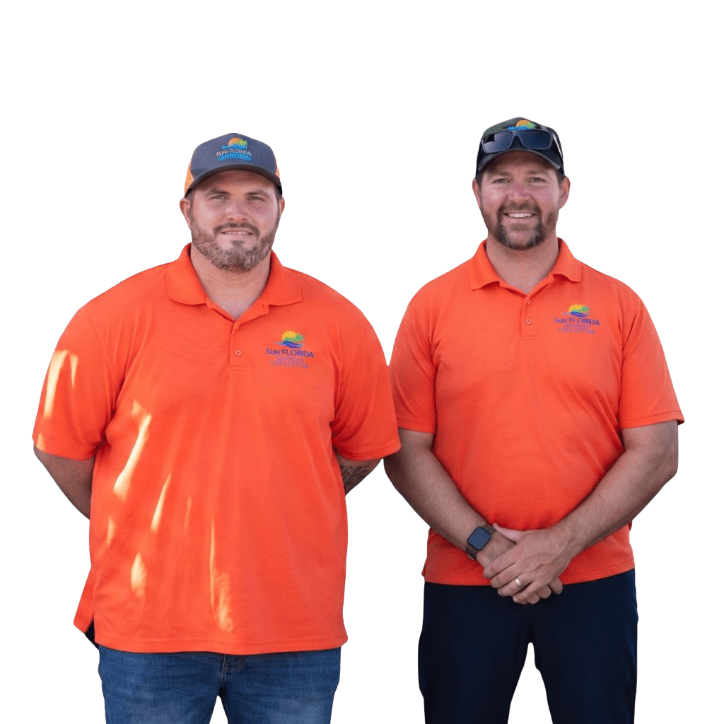 My Florida Roofing Contractor sales team members wearing orange company uniforms