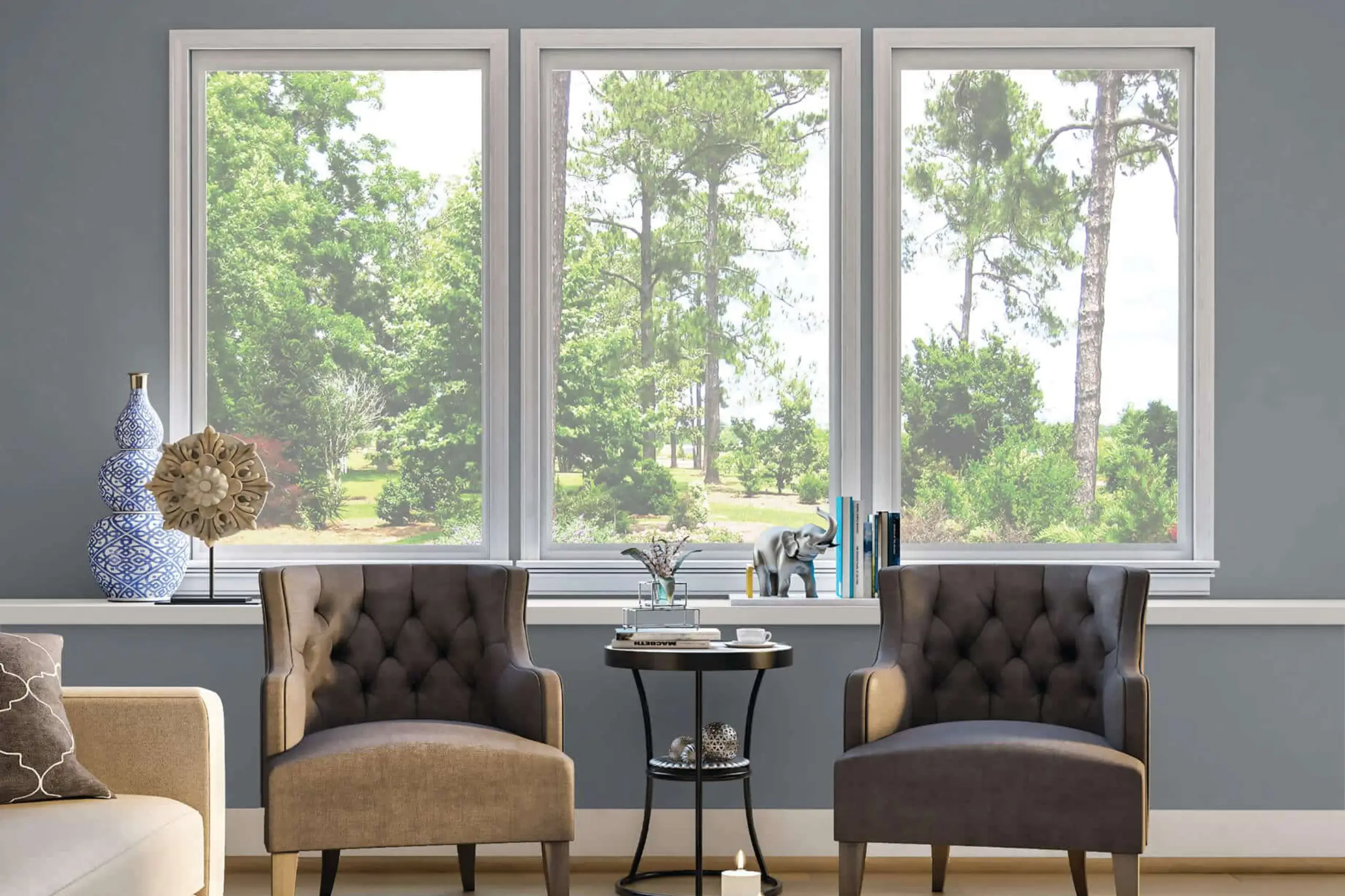 Energy-efficient windows bringing natural light into a modern living room