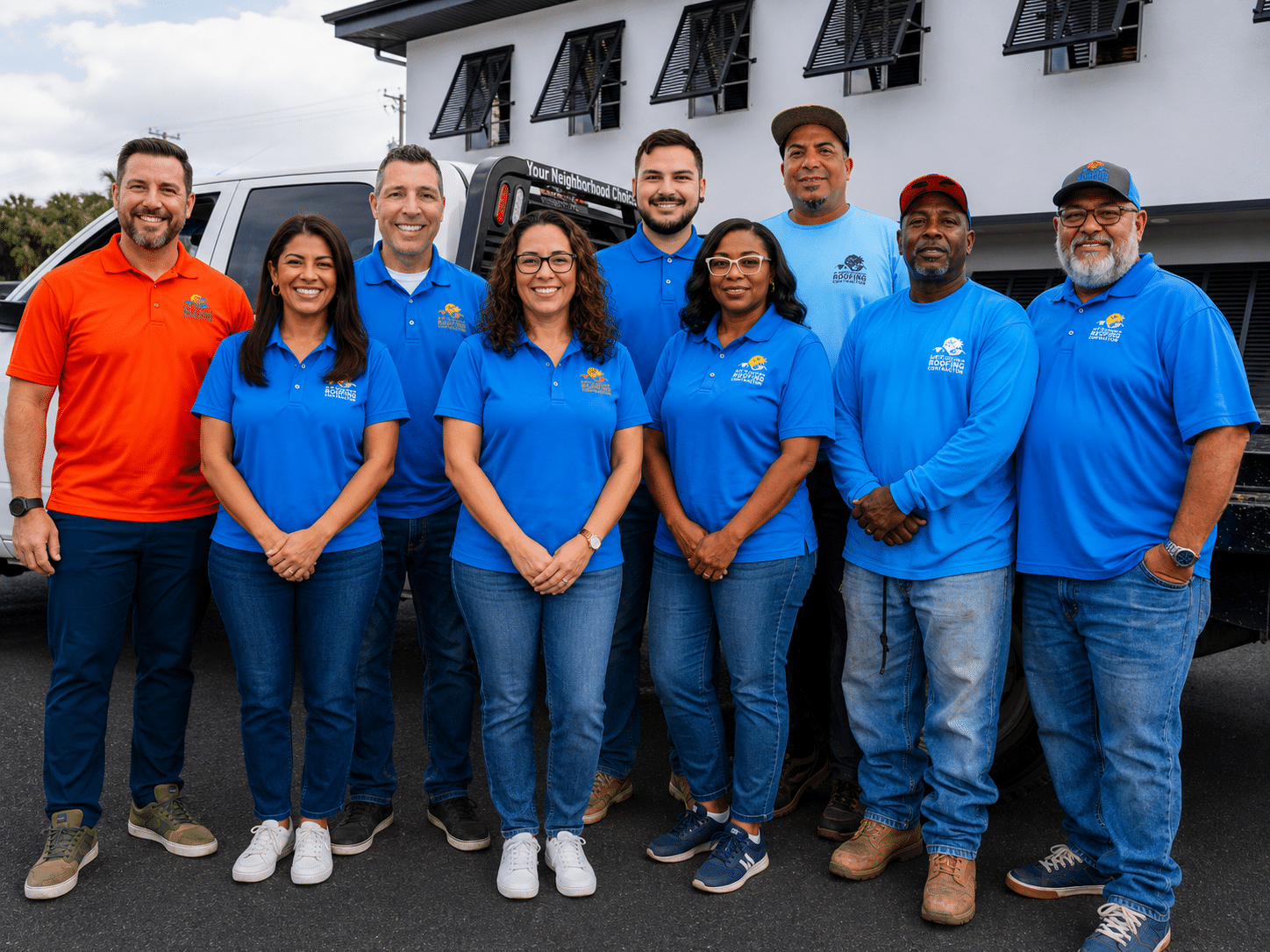 My Florida Roofing Contractor team photo in front of a white truck