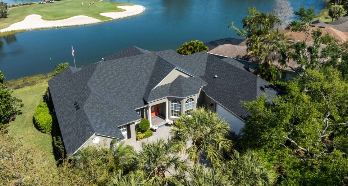 Recently installed black shingle rood in Vero Beach, FL