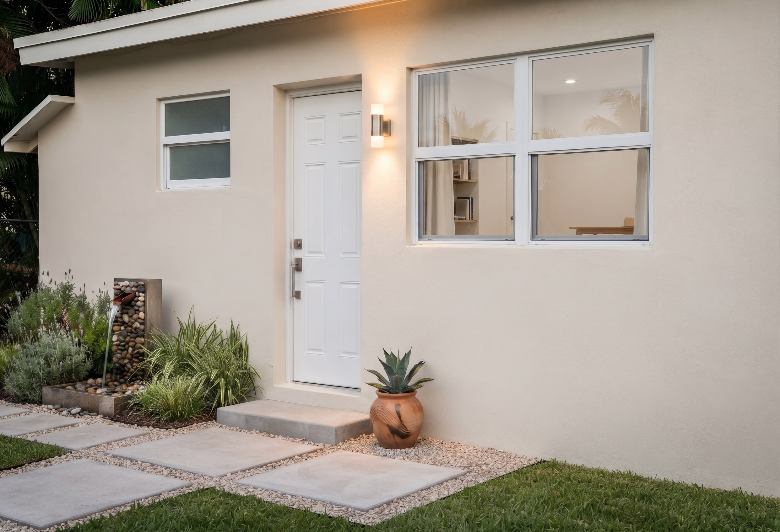 impact windows and doors on a pale colored home